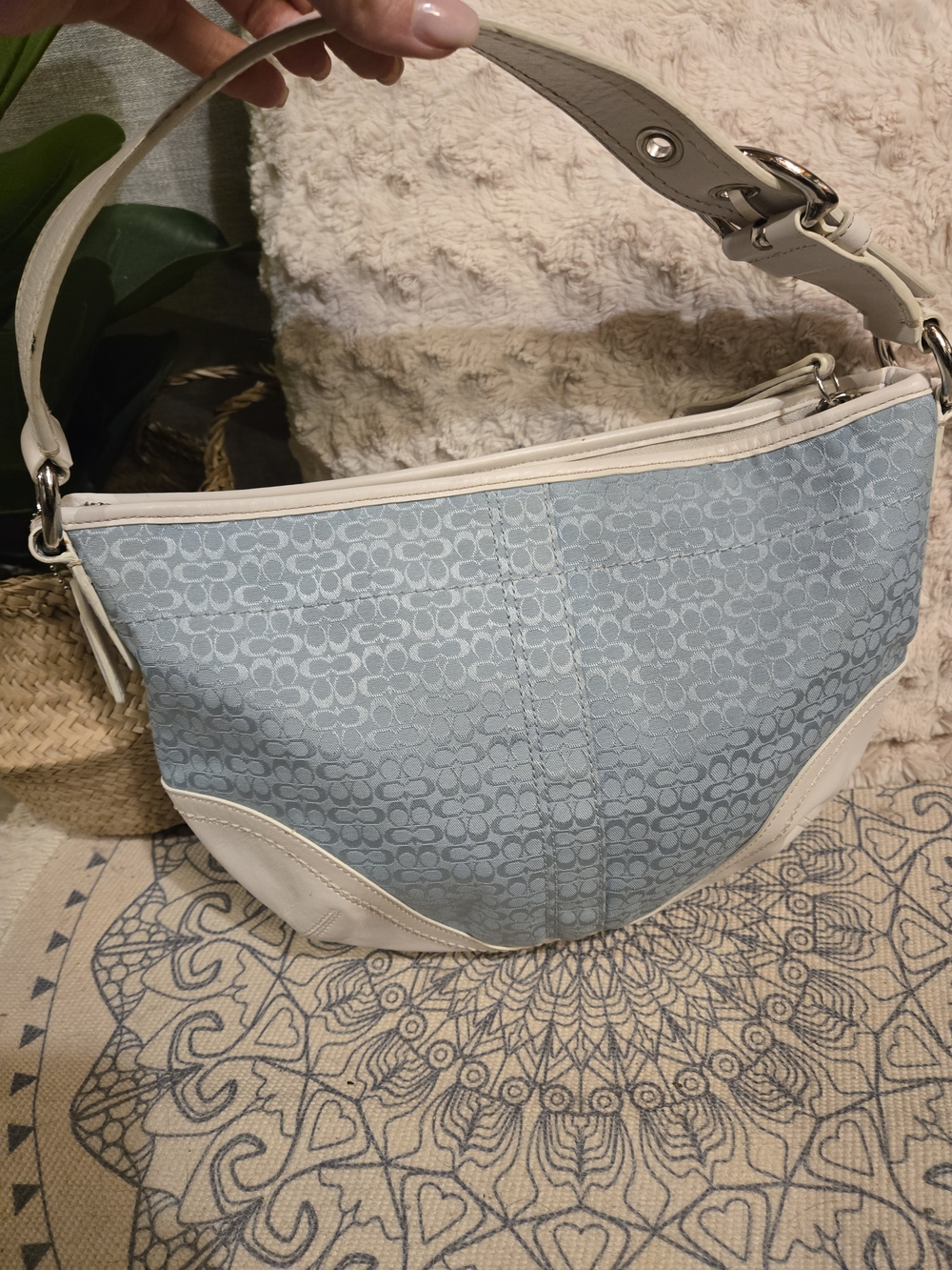 Coach Y2K SoHo Mini Hobo Light Blue and White Signature Jacquard Hobo Bag